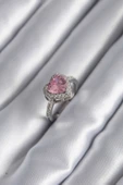 Gümüş Renk Pembe Zirkon Taşlı Charm Kalp Model Kadın Yüzük - TJ-BYK2950 - 1