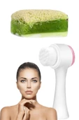 2'li Cilt Bakım Kabak Lifli Keçi Sütü Aloe Vera Sabun Çift Taraflı Yüz Temizleme Fırçası - 1