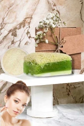 2li Doğal Kabak Lifli Keçi Sütü Aloe Vera Sabun Peeling Bakım Sıkılaştırma Akne Temizleme Yüz Pedi - 1