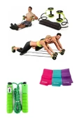 3'lü Set Karın Kası Yapıcı Spor Aleti Kas Germe Güçlendirme 3'lü Pilates Bandı Sayaçlı Atlama Ipi - 1