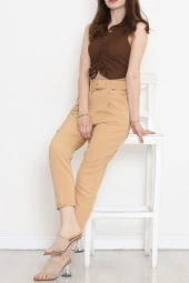 Kemerli Pileli Pantolon Camel - 20318.683. - 2