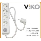 VİKO 4 LÜ 3X2.5 UZATMA SEYYAR KABLO 20 METRE - 1