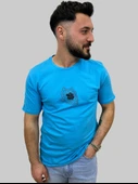 Erkek Youare Sıfır Yaka Basic Turkuaz Tişört - 5