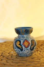 Buhardanlık Seramik El İşi Çini Motifli Buhurdanlık Mini Mavi thumbnail 1