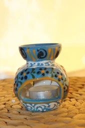 Buhardanlık Seramik El İşi Çini Motifli Buhurdanlık Mini Mavi thumbnail 5