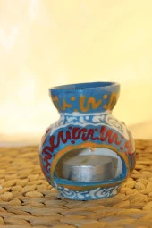 Buhardanlık Seramik El İşi Çini Motifli Buhurdanlık Mini Açık Mavi thumbnail 4