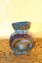 Buhardanlık Seramik El İşi Çini Motifli Buhurdanlık Mini Açık Mavi thumbnail 6