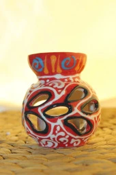 Buhardanlık Seramik El İşi Çini Motifli Buhurdanlık Mini Oranj thumbnail 2