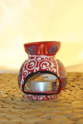 Buhardanlık Seramik El İşi Çini Motifli Buhurdanlık Mini Oranj thumbnail 3