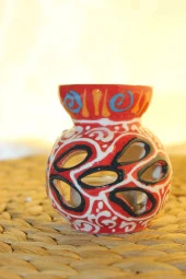 Buhardanlık Seramik El İşi Çini Motifli Buhurdanlık Mini Oranj thumbnail 4