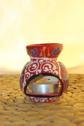 Buhardanlık Seramik El İşi Çini Motifli Buhurdanlık Mini Oranj thumbnail 6