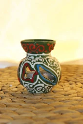 Buhardanlık Seramik El İşi Çini Motifli Buhurdanlık Mini Mavi Yeşil - 1