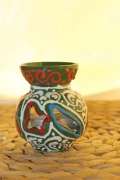 Buhardanlık Seramik El İşi Çini Motifli Buhurdanlık Mini Mavi Yeşil - 3