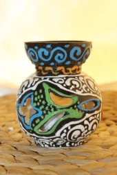 Buhardanlık Seramik El İşi Çini Motifli Buhurdanlık Mini Mavi Yeşil - 5