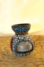 Buhardanlık Seramik El İşi Çini Motifli Buhurdanlık Mini Mavi Yeşil - 8