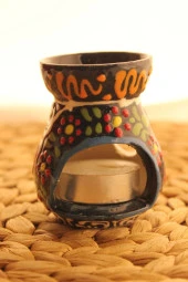 Buhardanlık Seramik El İşi Çini Motifli Buhurdanlık Mini Siyah - 6