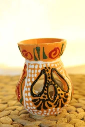 Buhardanlık Seramik El İşi Çini Motifli Buhurdanlık Mini Oranj Siyah thumbnail 1