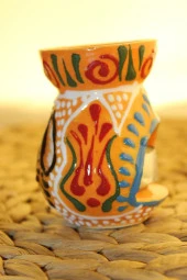 Buhardanlık Seramik El İşi Çini Motifli Buhurdanlık Mini Oranj Siyah thumbnail 4