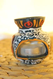Buhardanlık Seramik El İşi Çini Motifli Buhurdanlık Mini Sarı Mavi - 3