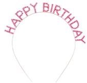 Pembe Renk Kristal Taşlı Gold Renk Kaplama Happy Birthday Taç 16x17 cm - 1