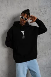 Erkek Baskılı Kapüşonlu Sweat - Siyah thumbnail 1