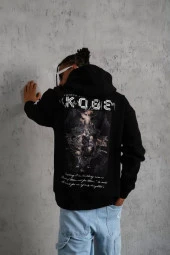 Erkek Baskılı Kapüşonlu Sweat - Siyah thumbnail 2