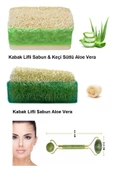 3'lü Set Doğal Kabak Lifli Keçi Sütü & Aloe Vera Özlü Sabun Çift Taraflı Yüz Masaj Aleti Yeşim Taşı - 1