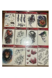 12 Adet Büyük Boy Yapıştırma Geçici dövme Seti Seri9 thumbnail 1