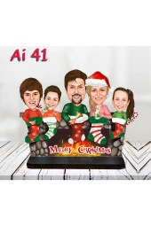 Özcan Tasarım Kişiye Özel Ahşap Biblo - Aile Karikatür Biblo - 5 Kişilik Aile Biblo 6 thumbnail 1