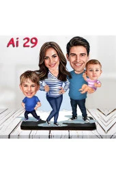 Özcan Tasarım Kişiye Özel Ahşap Biblo - Aile Karikatür Biblo - 4 Kişilik Aile Biblo 12 thumbnail 1