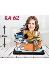 Özcan Tasarım Kişiye Özel Ahşap Biblo - Masa Başı Karikatür Biblo - Kadın Biblo 4 thumbnail 1
