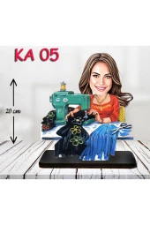 Özcan Tasarım Kişiye Özel Ahşap Biblo - Dikiş Makineli Kadın Karikatür Biblo thumbnail 1