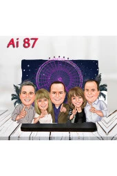 Özcan Tasarım Kişiye Özel Ahşap Biblo - Aile Karikatür Biblo - 5 Kişilik Aile Biblo 12 thumbnail 1