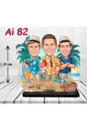 Özcan Tasarım Kişiye Özel Ahşap Biblo - Aile Karikatür Biblo - 3 Kişilik Aile Biblo 24 - 1