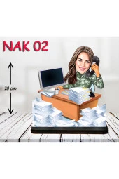 Özcan Tasarım Kişiye Özel Ahşap Biblo - Kadın Asker Karikatür Biblo 2 - 1