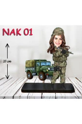 Özcan Tasarım Kişiye Özel Ahşap Biblo - Kadın Asker Karikatür Biblo thumbnail 1