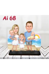 Özcan Tasarım Kişiye Özel Ahşap Biblo - Aile Karikatür Biblo - 4 Kişilik Aile Biblo 28 - 1