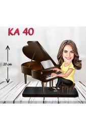 Özcan Tasarım Kişiye Özel Ahşap Biblo - Piyano Çalan Kadın Karikatür Biblo thumbnail 1