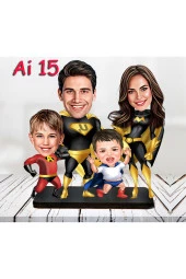 Özcan Tasarım Kişiye Özel Ahşap Biblo - Aile Karikatür Biblo - 4 Kişilik Aile Biblo 7 thumbnail 1