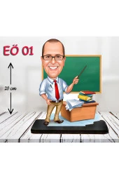 Özcan Tasarım Kişiye Özel Ahşap Biblo - Erkek Öğretmen Karikatür Biblo - Öğretmen Biblo thumbnail 1