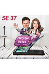 Özcan Tasarım Kişiye Özel Ahşap Biblo - Hızlı Tren Kullanan Çift Biblosu thumbnail 1