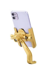 SUPORTE Alüminyum Gövdeli Ayna Bağlantılı Gold Renk Motosiklet Bisiklet Açık Telefon Tutucu - 1