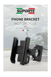 SUPORTE Motosiklet Telefon Tutucu Usb Şarjlı Alüminyum Alaşım Gidon Bağlantılı thumbnail 2