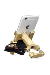 resolut Motosiklet Telefon Tutucu Usb Şarjlı Alüminyum Alaşım Gidon Ve Ayna Bağlantılı thumbnail 1