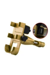 resolut Motosiklet Telefon Tutucu Usb Şarjlı Alüminyum Alaşım Gidon Ve Ayna Bağlantılı thumbnail 2