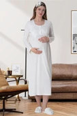 Mecit 6060 Bayan Ekru Sabahlık Gecelik Pijama Hamile Lohusa Set - 5