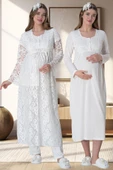Mecit 6060 Bayan Ekru Sabahlık Gecelik Pijama Hamile Lohusa Set - 2
