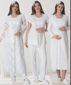 Mecit 6060 Bayan Ekru Sabahlık Gecelik Pijama Hamile Lohusa Set - 1