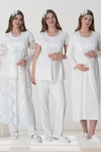 Mecit 6060 Bayan Ekru Sabahlık Gecelik Pijama Hamile Lohusa Set thumbnail 6