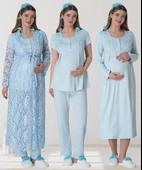 Mecit 6060 Bayan Mavi Sabahlık Gecelik Pijama Hamile Lohusa Set thumbnail 1
